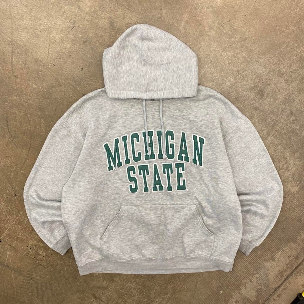 Vintage Michigan State University Spartans 90s Spellout College Grey Hoodie L